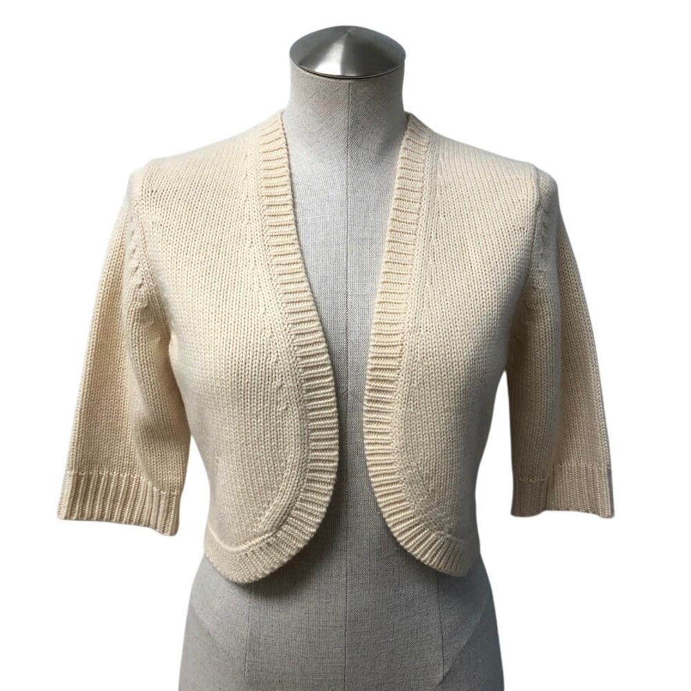 Michael Kors Shrug Womens Medium Cream 100% Cashmere Bolero Old Money Neutral